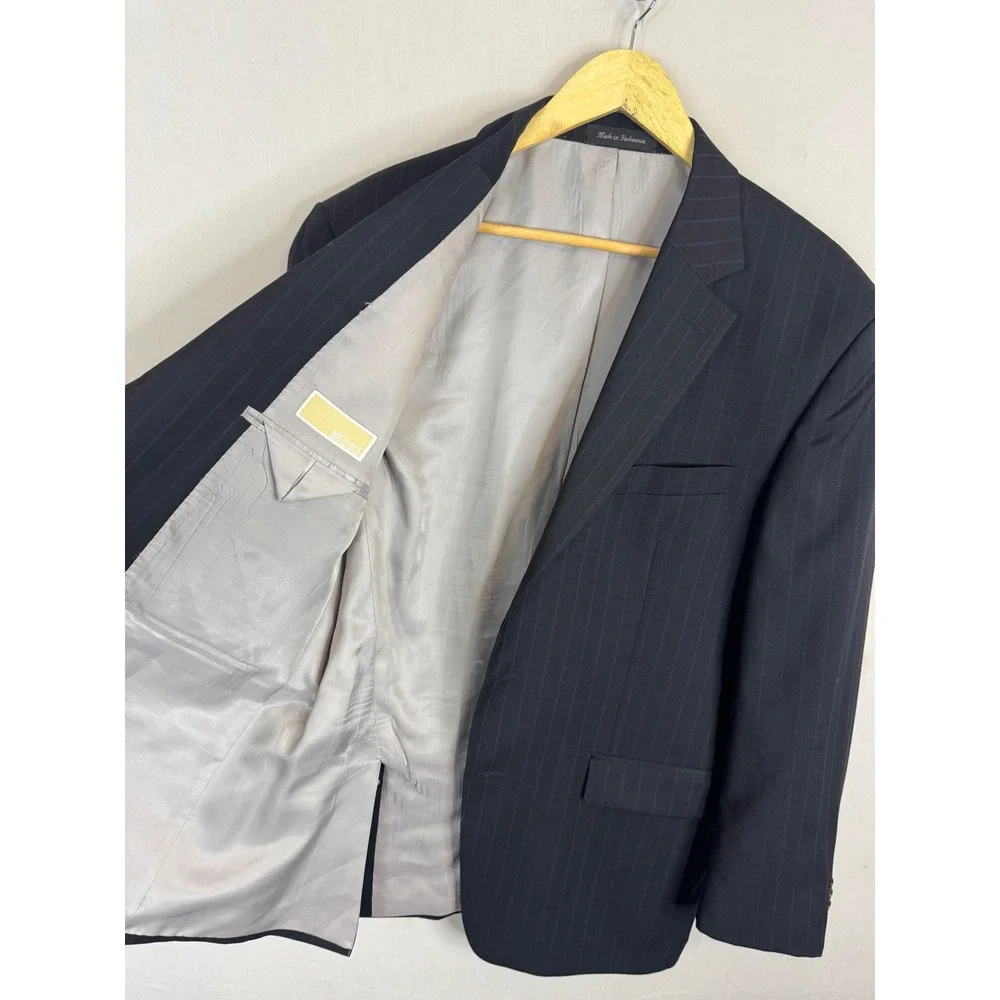 Michael Kors Mens 42R Navy Blue Pinstripe 100% Wool 3 Button Blazer‎ Suit Jacket